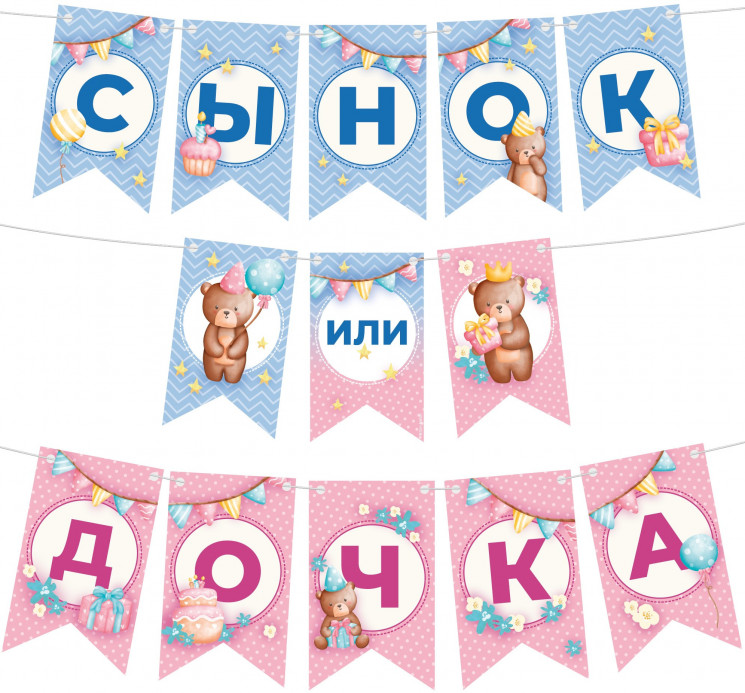 Гирлянда Флажки, Сынок или Дочка?, 300 см - в магазине «ШарикClub»